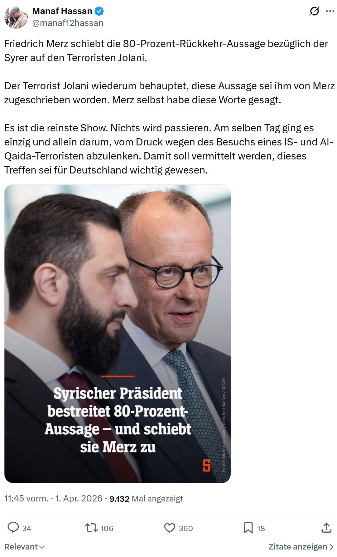 Manaf Hassan: Friedrich Merz schiebt die 80-Prozent-Rückkehr-Aussage…