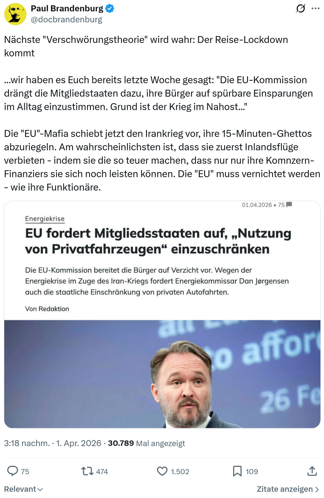 Paul Brandenburg: Nächste "Verschwörungstheorie" wird wahr…