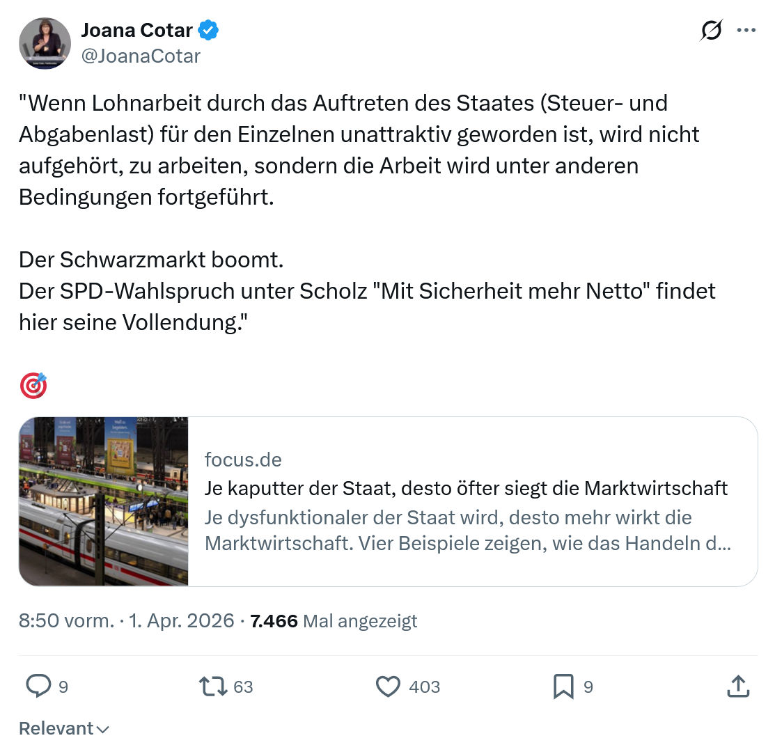 Joana Cotar: Wenn Lohnarbeit durch das Auftreten des Staates…