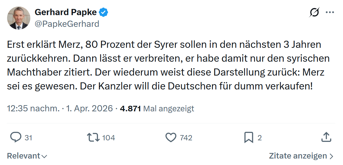 Gerhard Papke: Erst erklärt Merz, 80 Prozent…