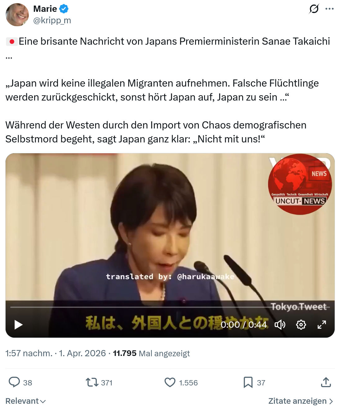 Marie kripp: Eine brisante Nachricht von Japans Premierministerin…