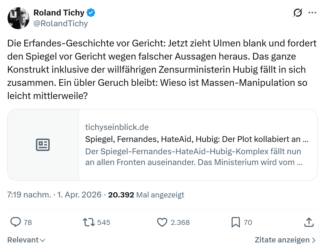 Roland Tichy: Die Erfandes-Geschichte vor Gericht…