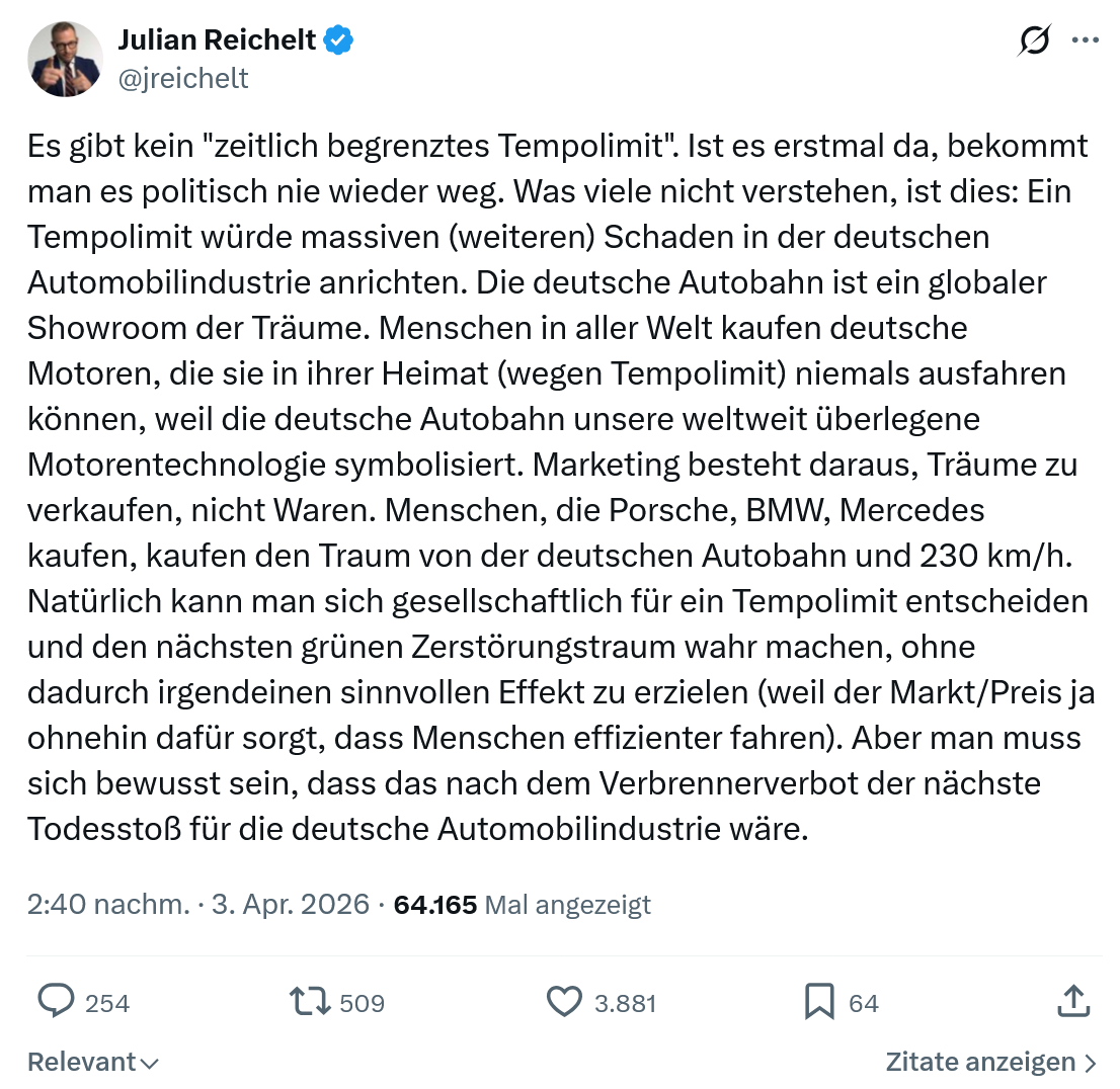 Julian Reichelt: Es gibt kein "zeitlich begrenztes Tempolimit"…