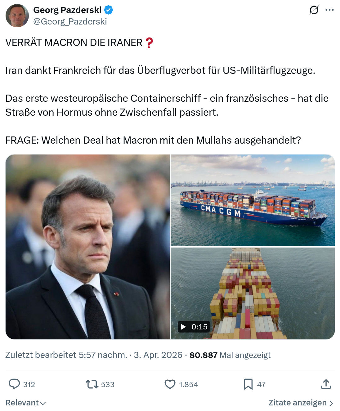 Georg Pazderski: VERRÄT MACRON DIE IRANER…