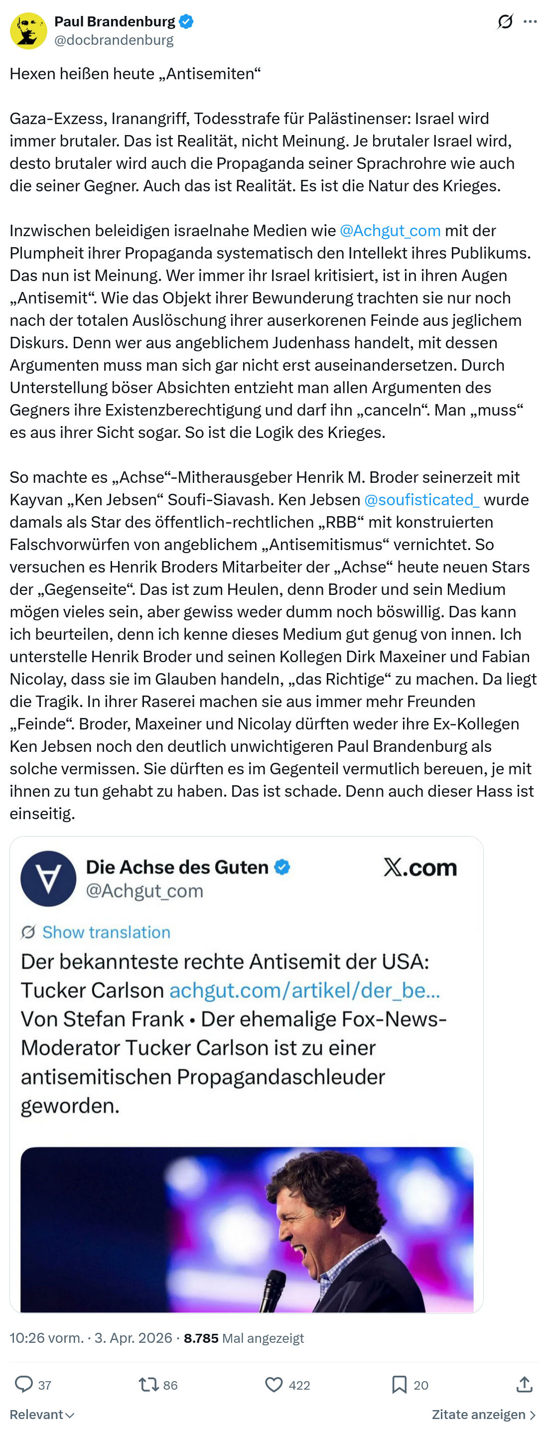 Paul Brandenburg: Hexen heißen heute „Antisemiten“…