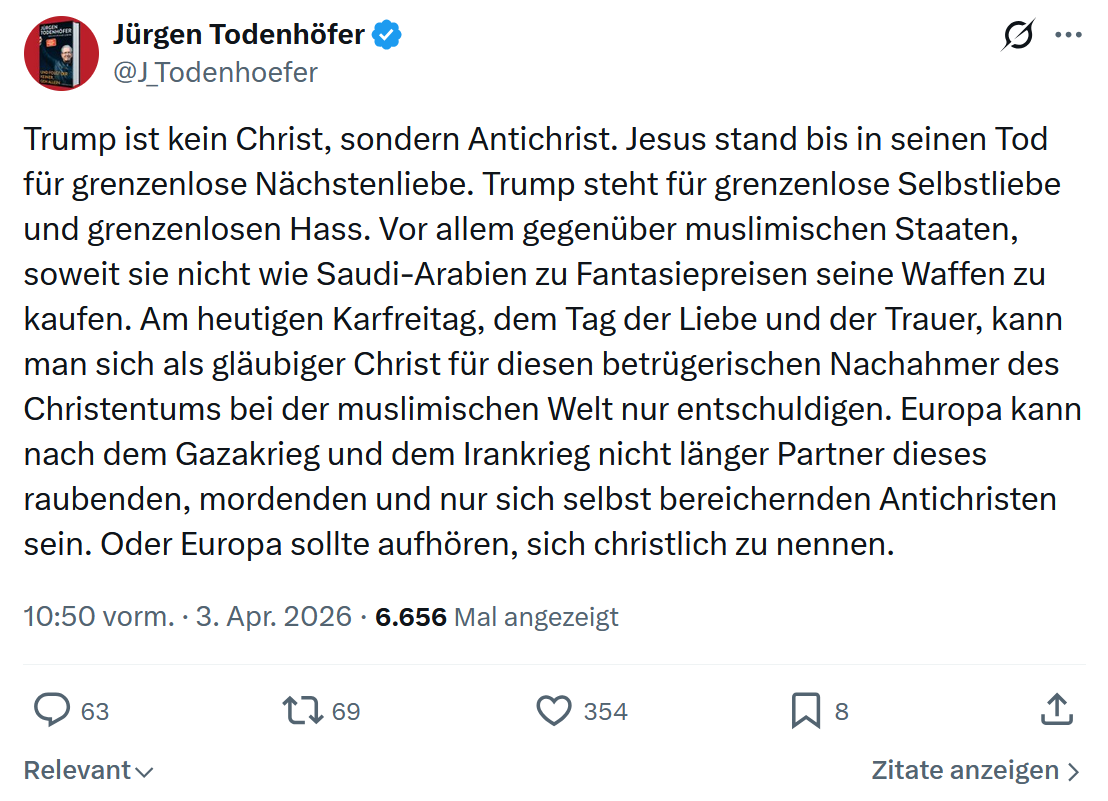 Jürgen Todenhöfer: Trump ist kein Christ, sondern Antichrist…