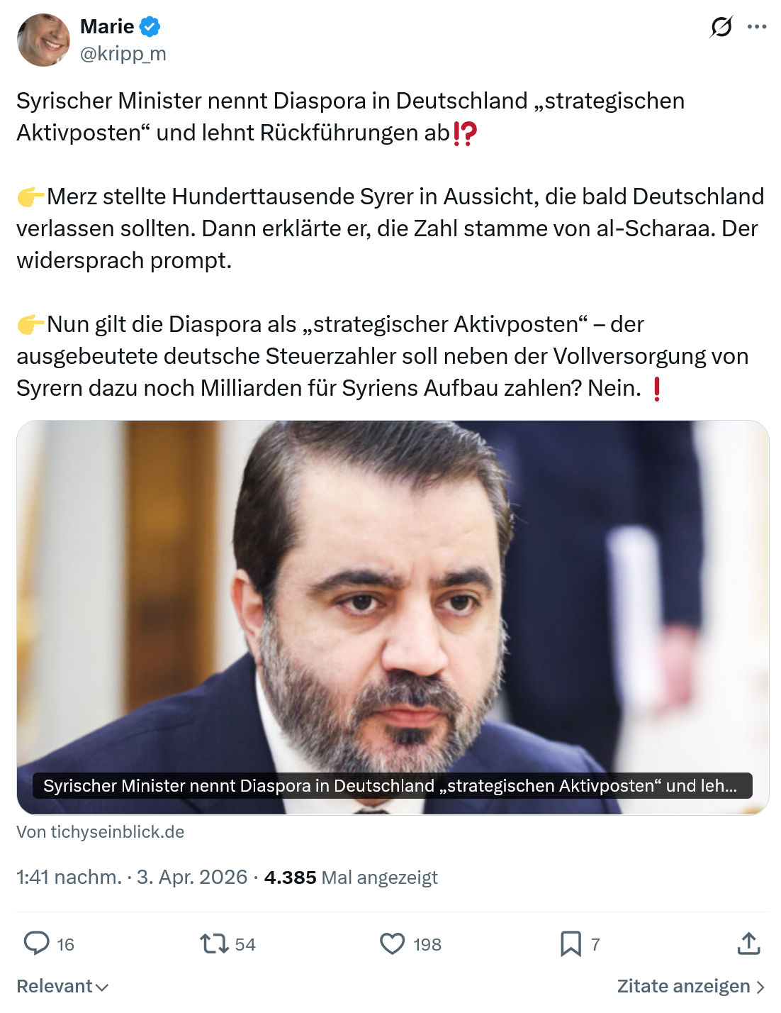 Marie kripp: Syrischer Minister nennt Diaspora in Deutschland…