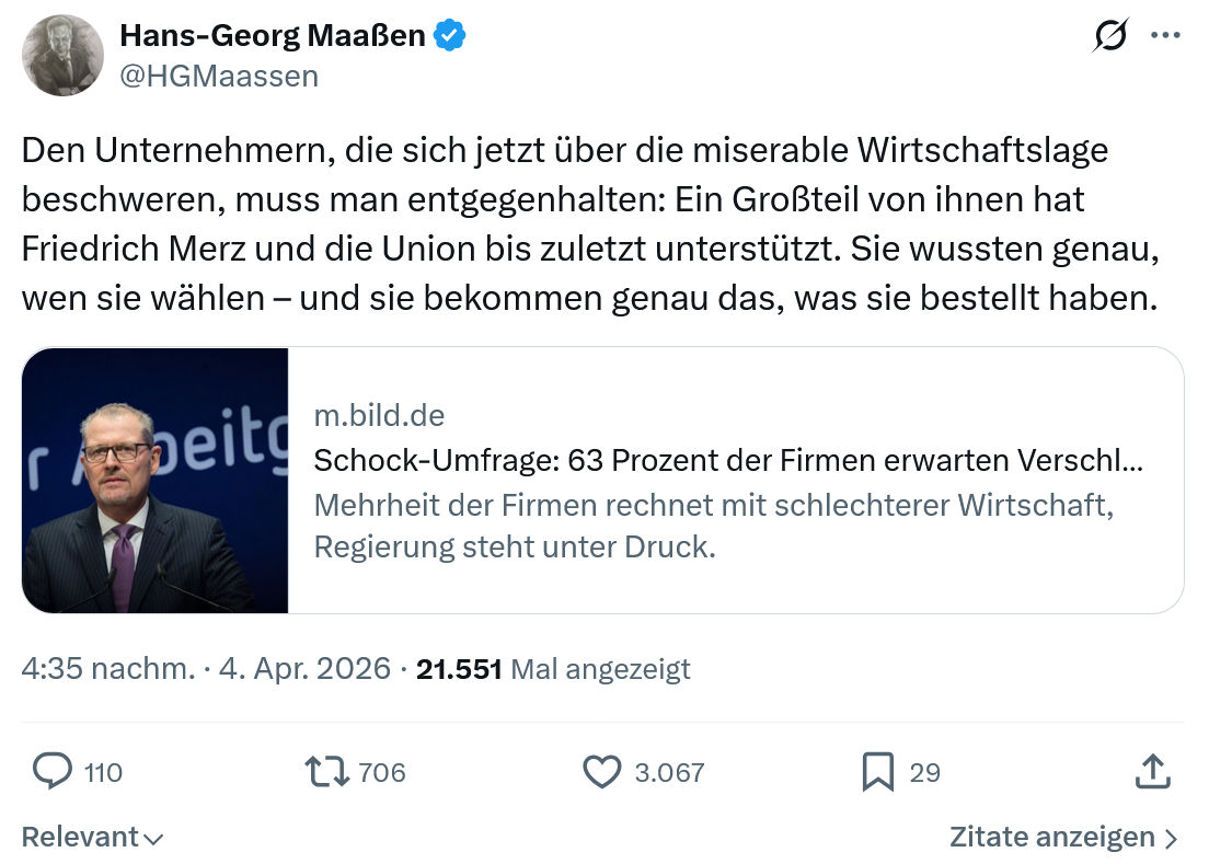 Hans-Georg Maaßen: Den Unternehmern, die sich jetzt über die miserable…