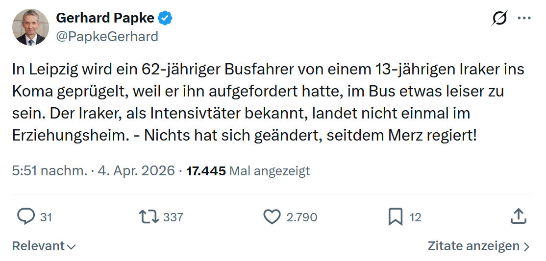 Gerhard Papke: In Leipzig wird ein 62-jähriger Busfahrer…