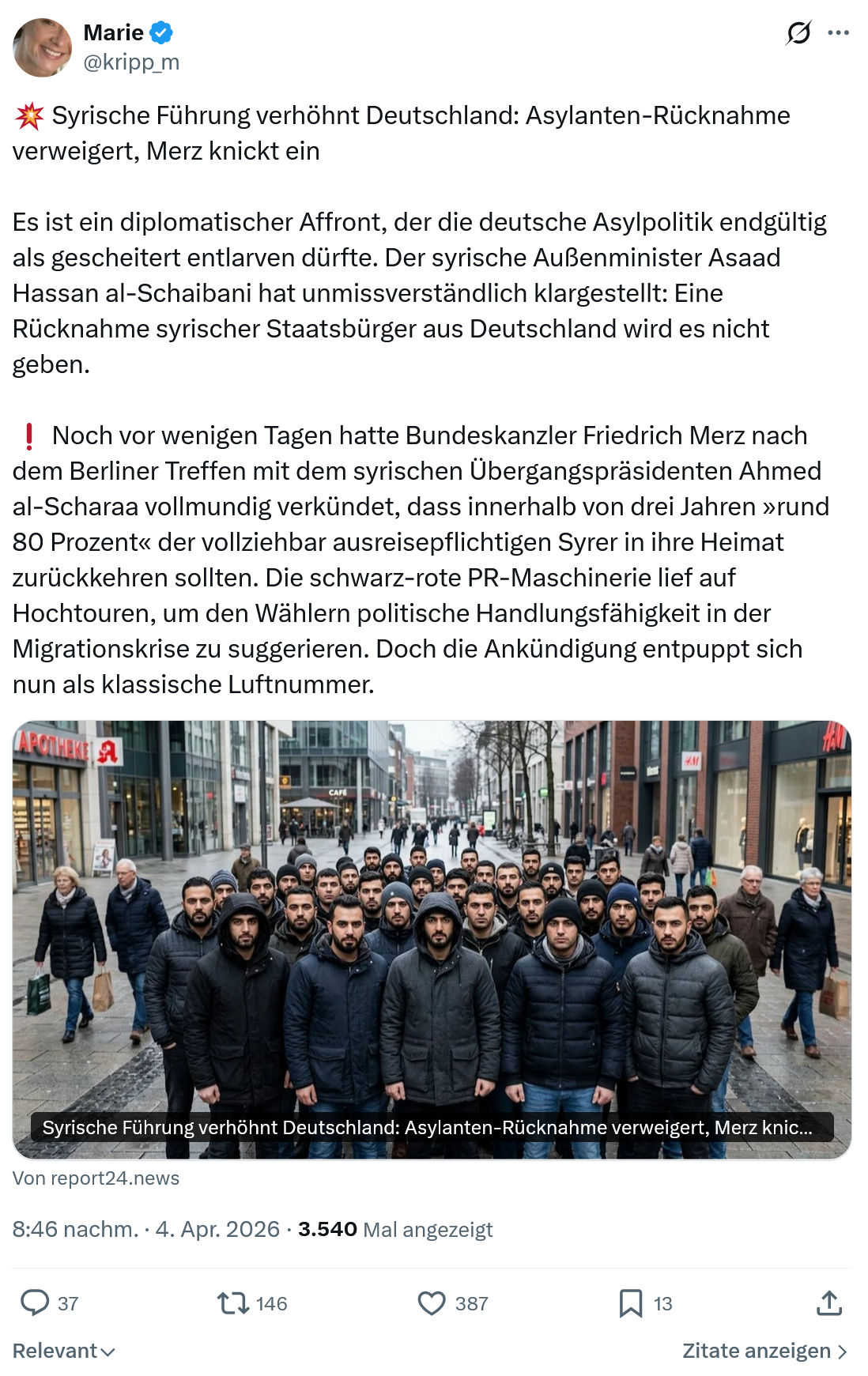 Marie kripp: Syrische Führung verhöhnt Deutschland…