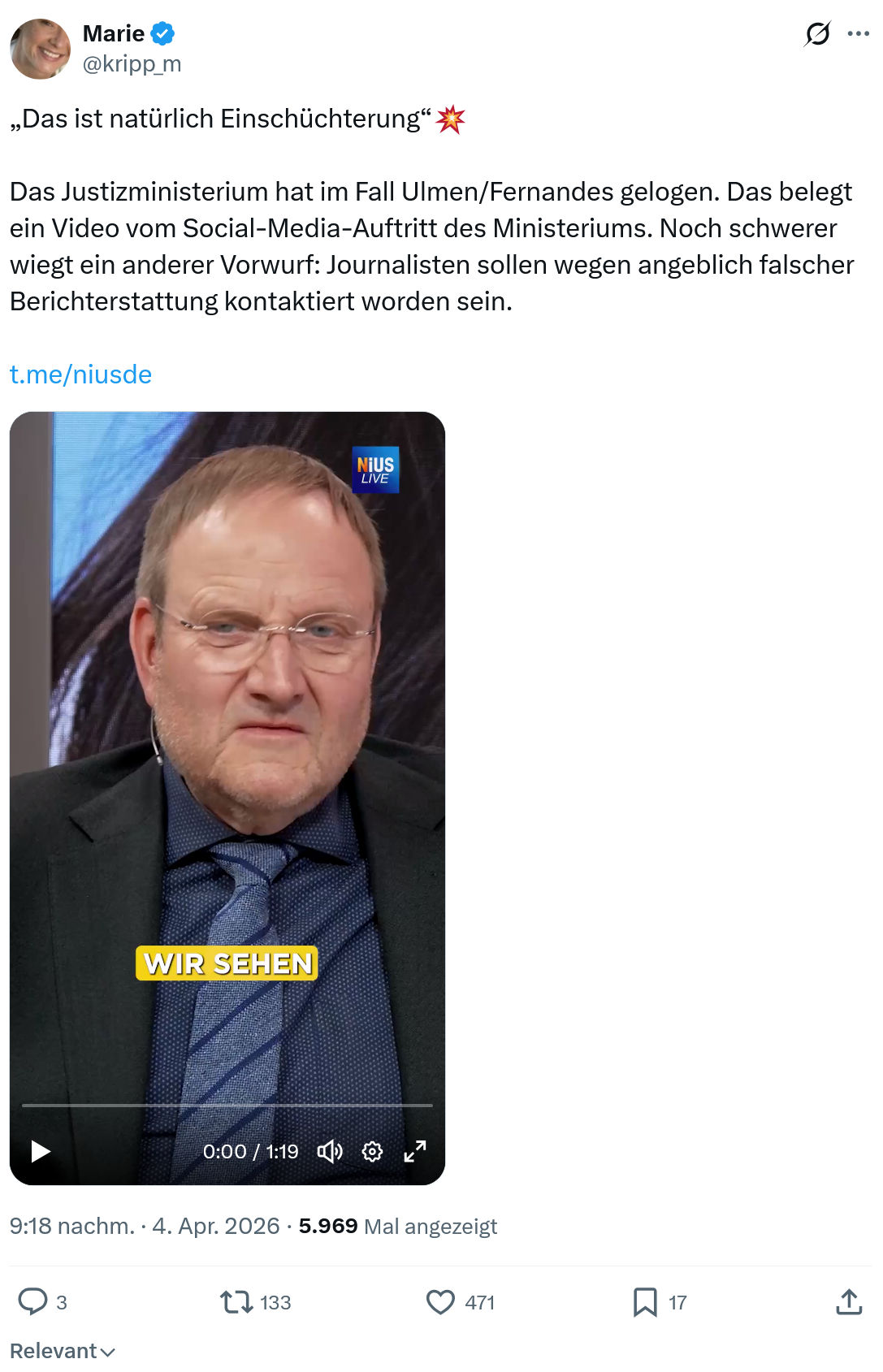 Marie kripp: „Das ist natürlich Einschüchterung“…
