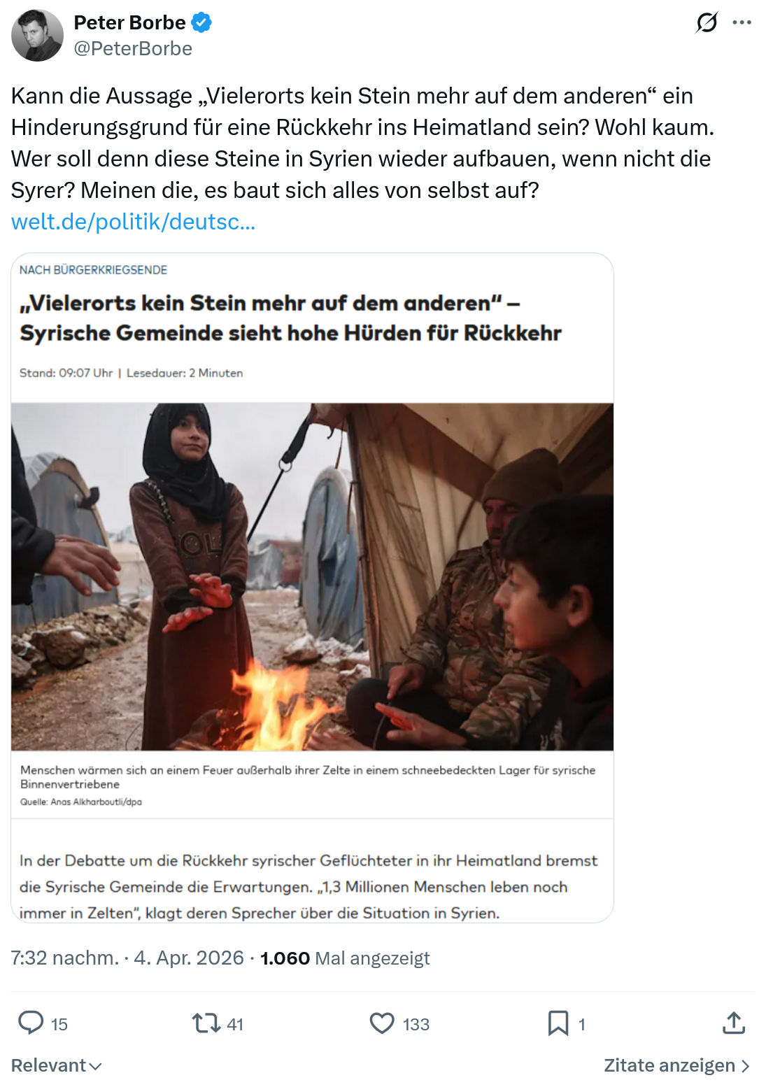 Peter Borbe: Kann die Aussage „Vielerorts kein Stein mehr auf dem anderen“…