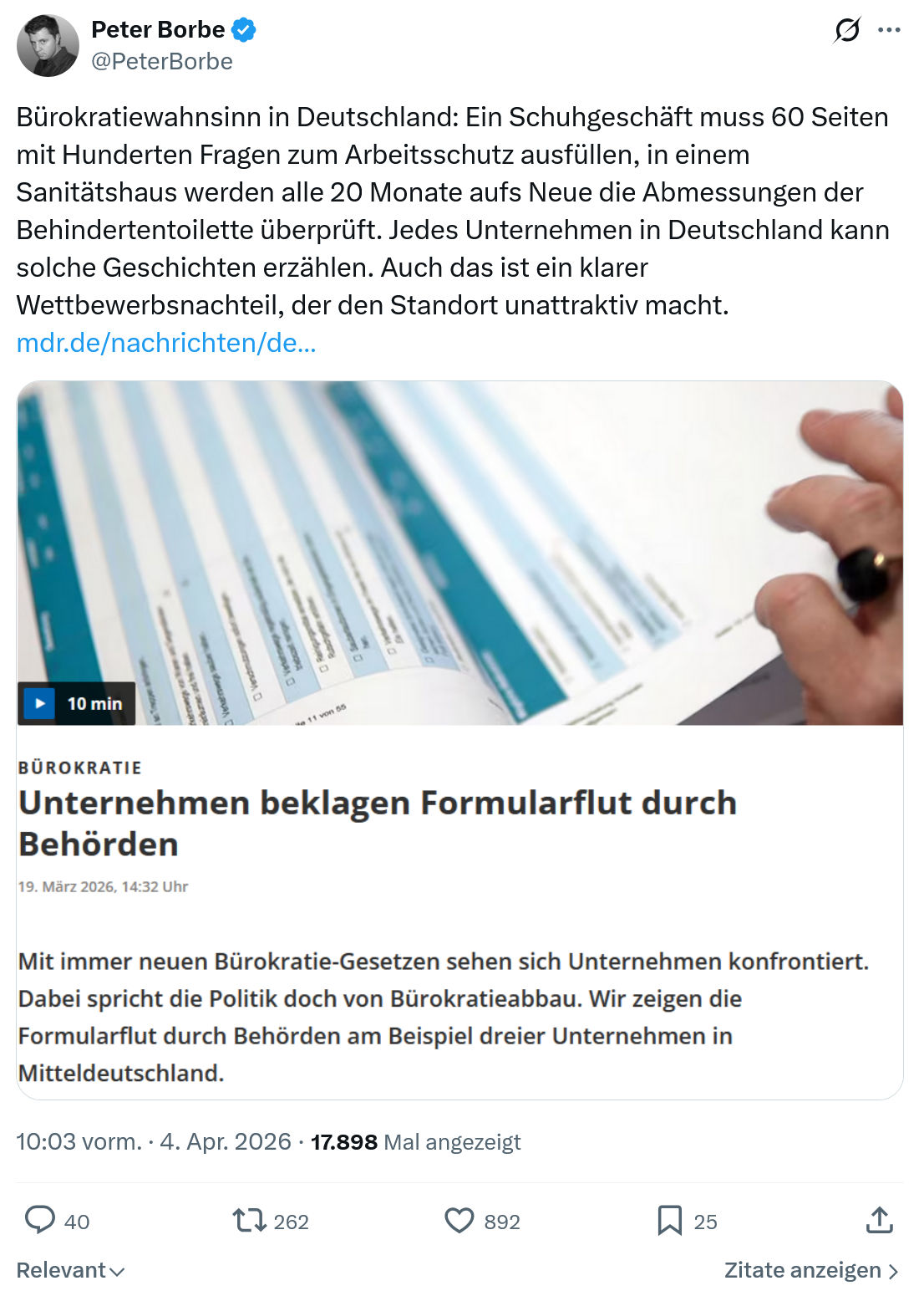 Peter Borbe: Bürokratiewahnsinn in Deutschland…
