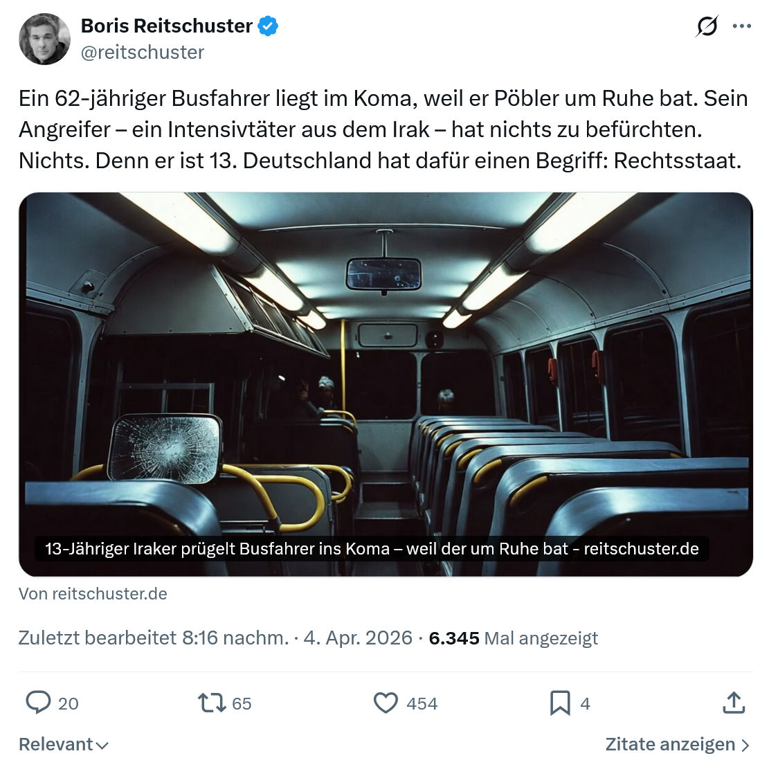 Boris Reitschuster: Ein 62-jähriger Busfahrer liegt im Koma…