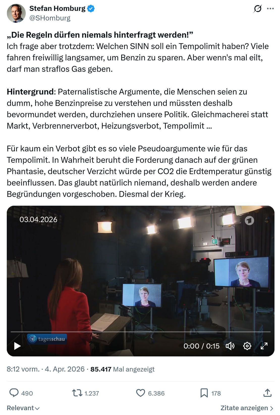 Stefan Homburg: „Die Regeln dürfen niemals hinterfragt werden!”…