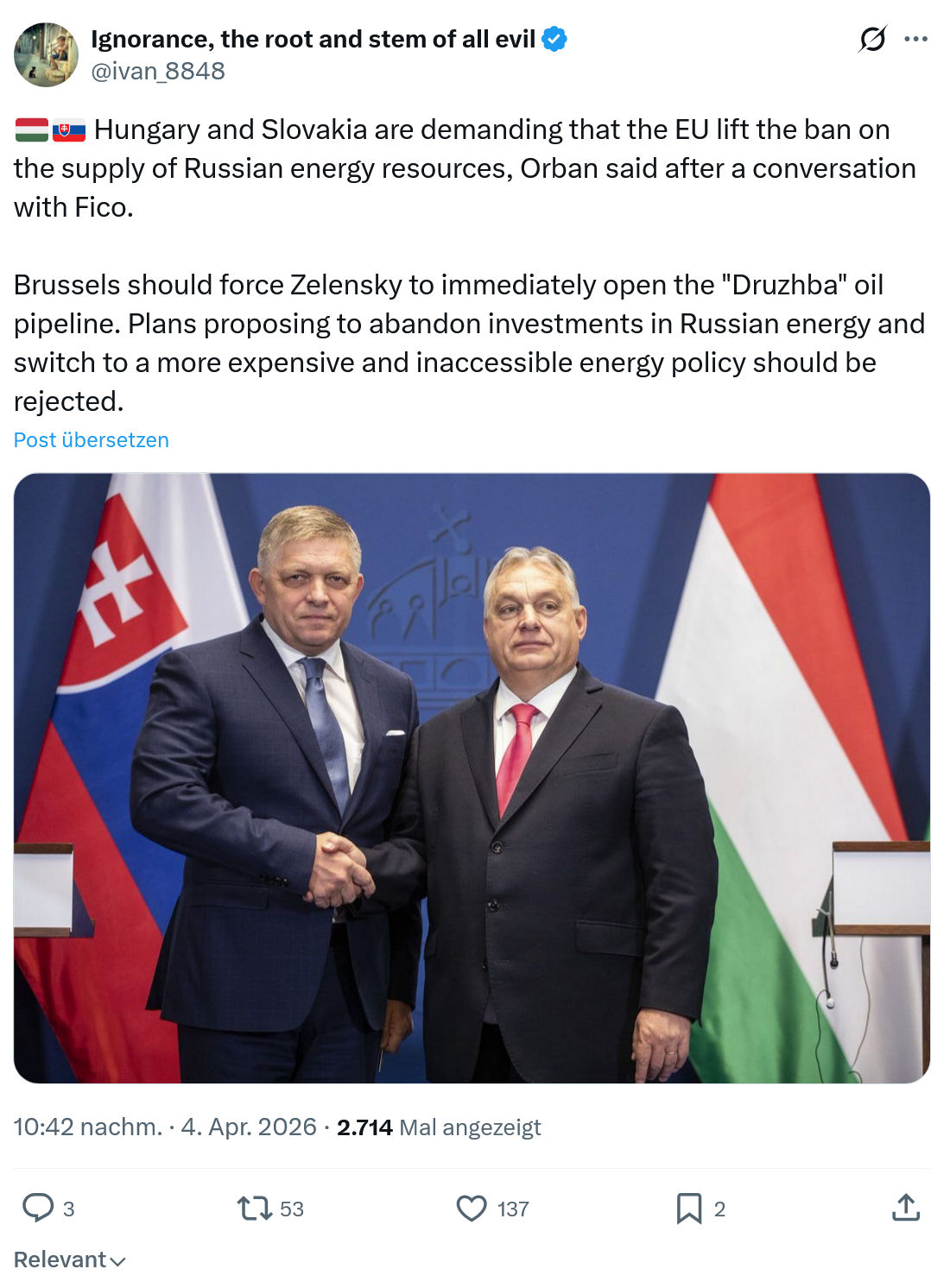 ivan Ignorance: Hungary and Slovakia are demanding…