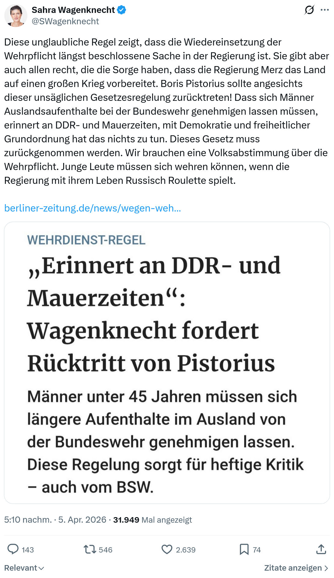 Sahra Wagenknecht: Diese unglaubliche Regel zeigt…