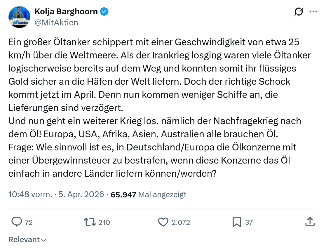 Kolja Barghoorn: Ein großer Öltanker schippert…