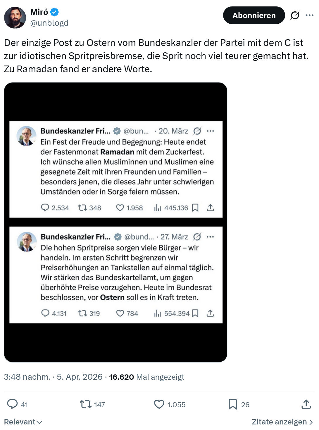 Miro Wolsfeld: Der einzige Post zu Ostern vom Bundeskanzler…