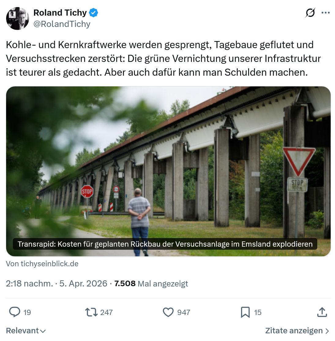 Roland Tichy: Kohle- und Kernkraftwerke werden gesprengt…