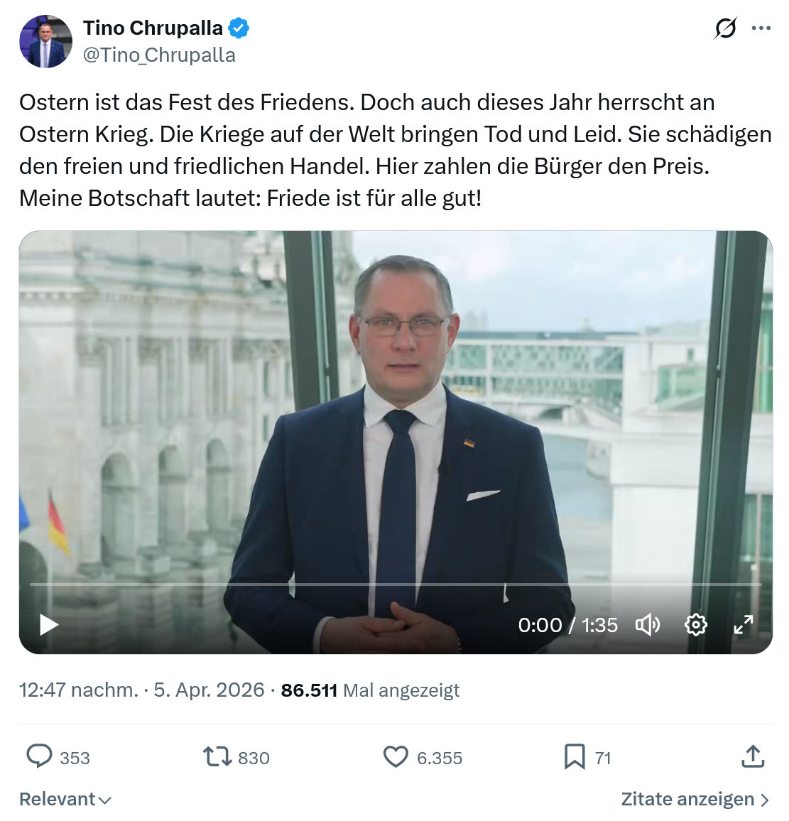 Tino Chrupalla: Ostern ist das Fest des Friedens…