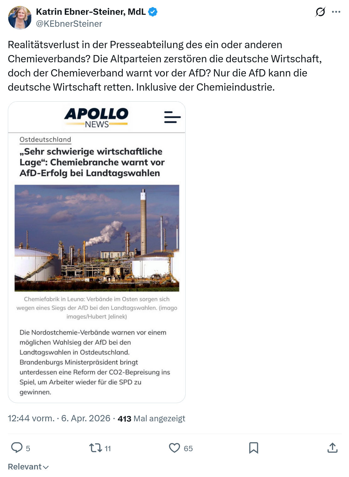 Katrin Ebner-Steiner: Realitätsverlust in der Presseabteilung des ein oder anderen…