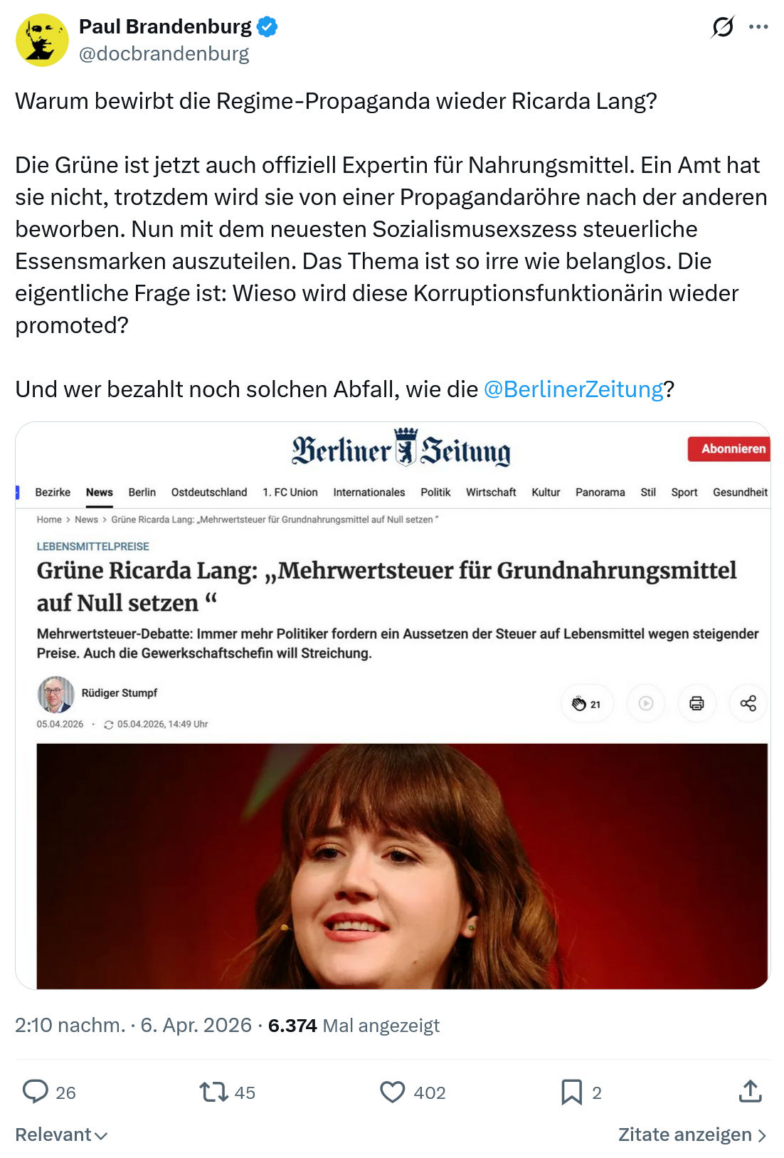 Paul Brandenburg: Warum bewirbt die Regime-Propaganda…