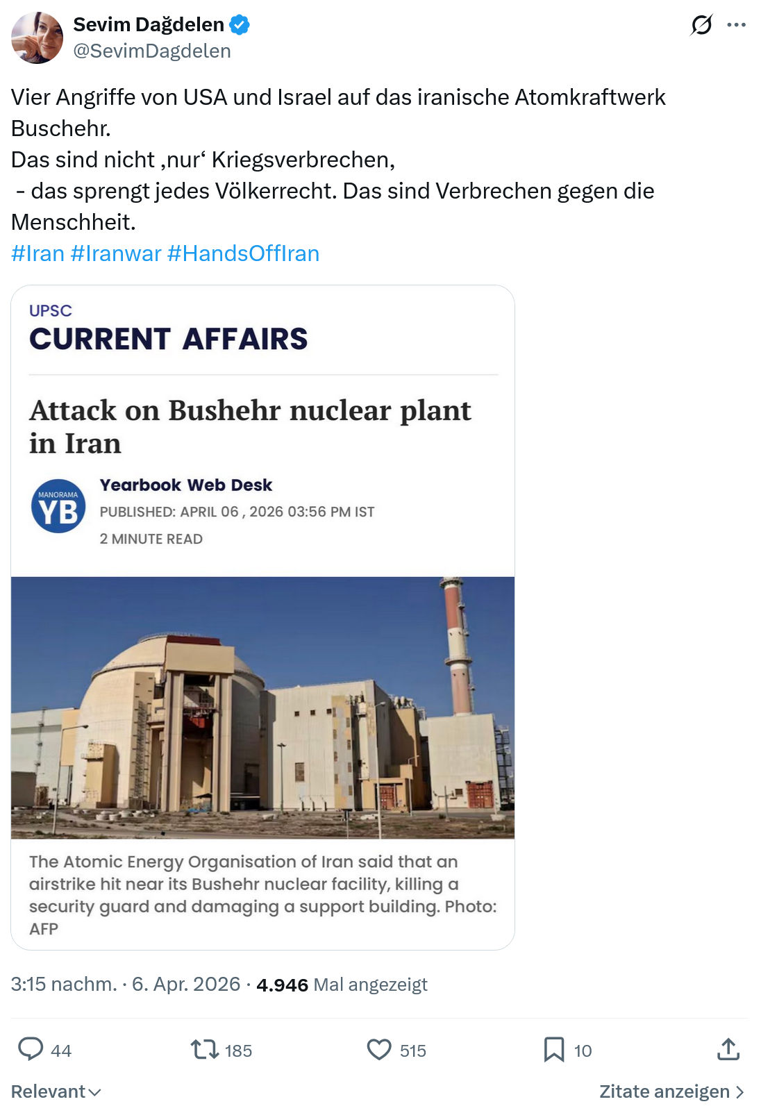 Sevim Dagdelen: Vier Angriffe von USA und Israel…