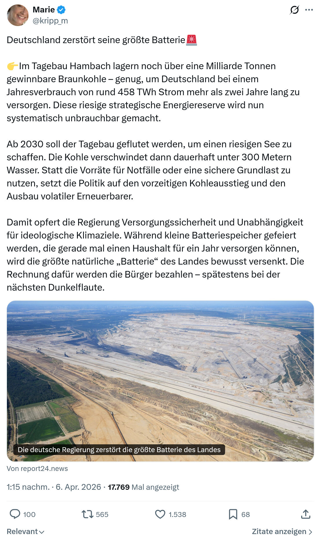 Marie kripp: Deutschland zerstört seine größte Batterie…
