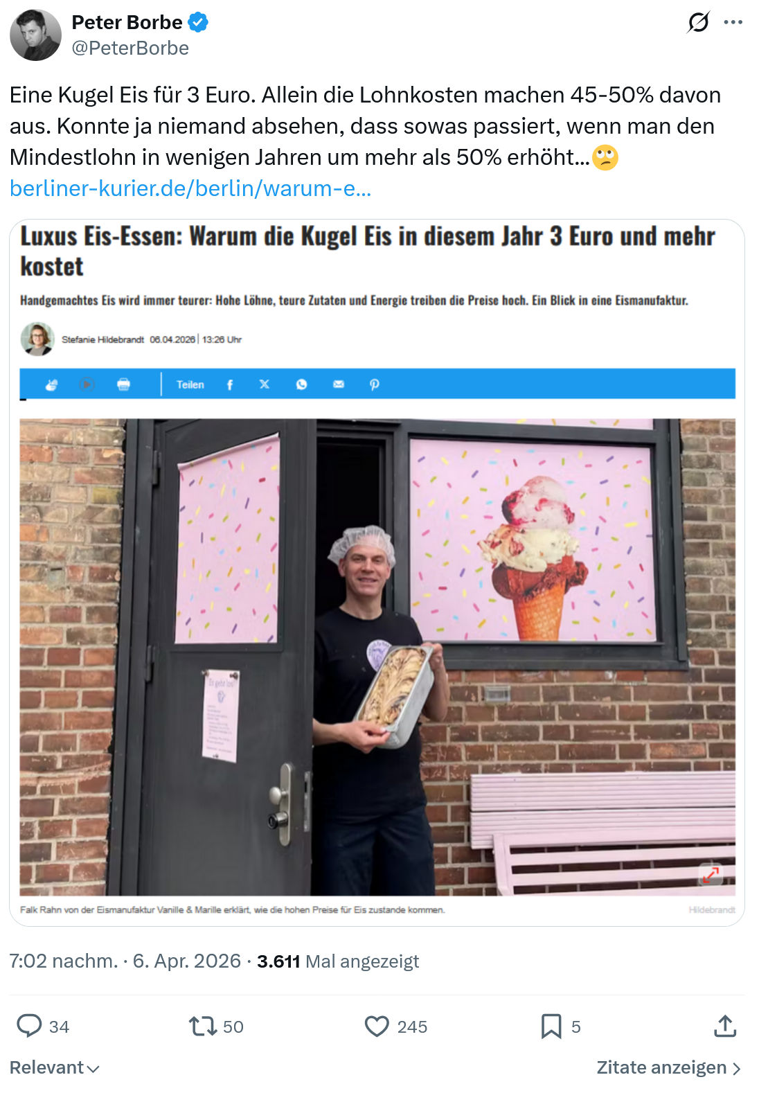 Peter Borbe: Eine Kugel Eis für 3 Euro…