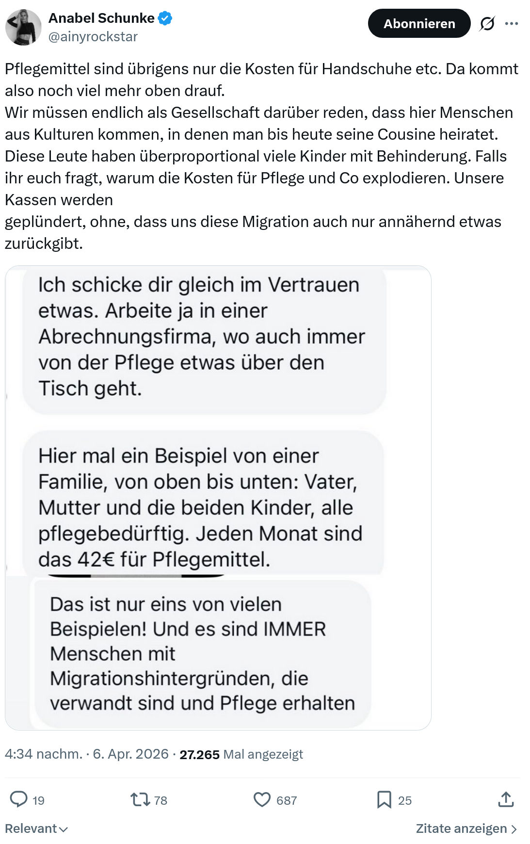 Anabel Schunke: Pflegemittel sind übrigens nur die Kosten…