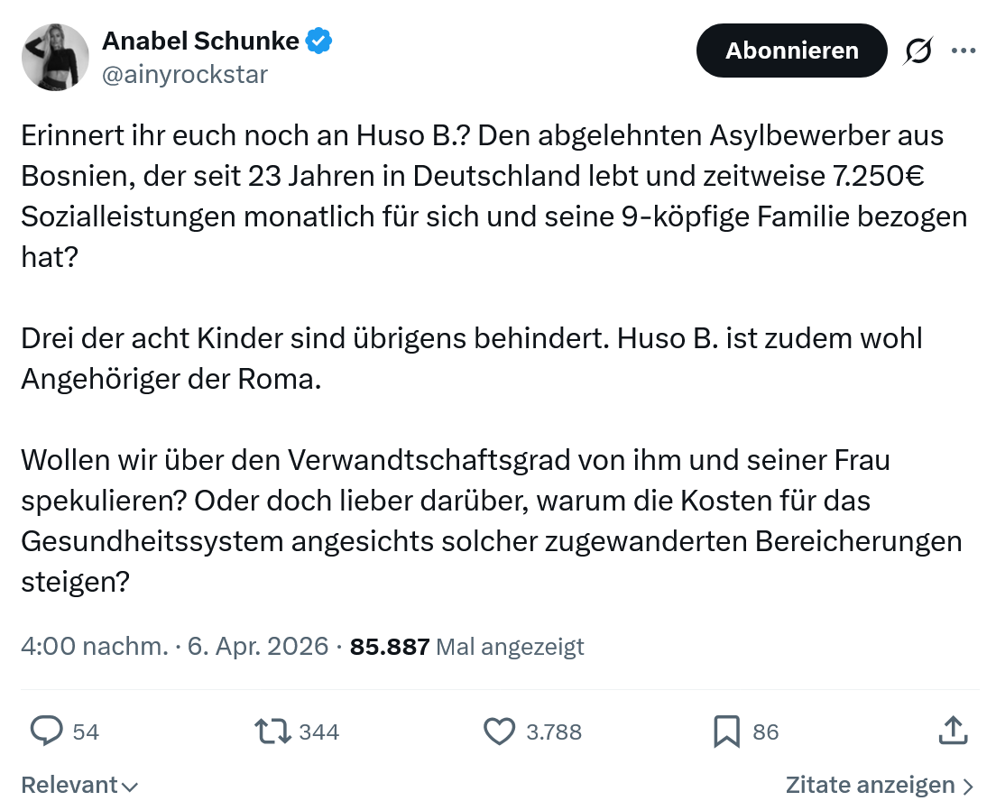 Anabel Schunke: Erinnert ihr euch noch an Huso B.…