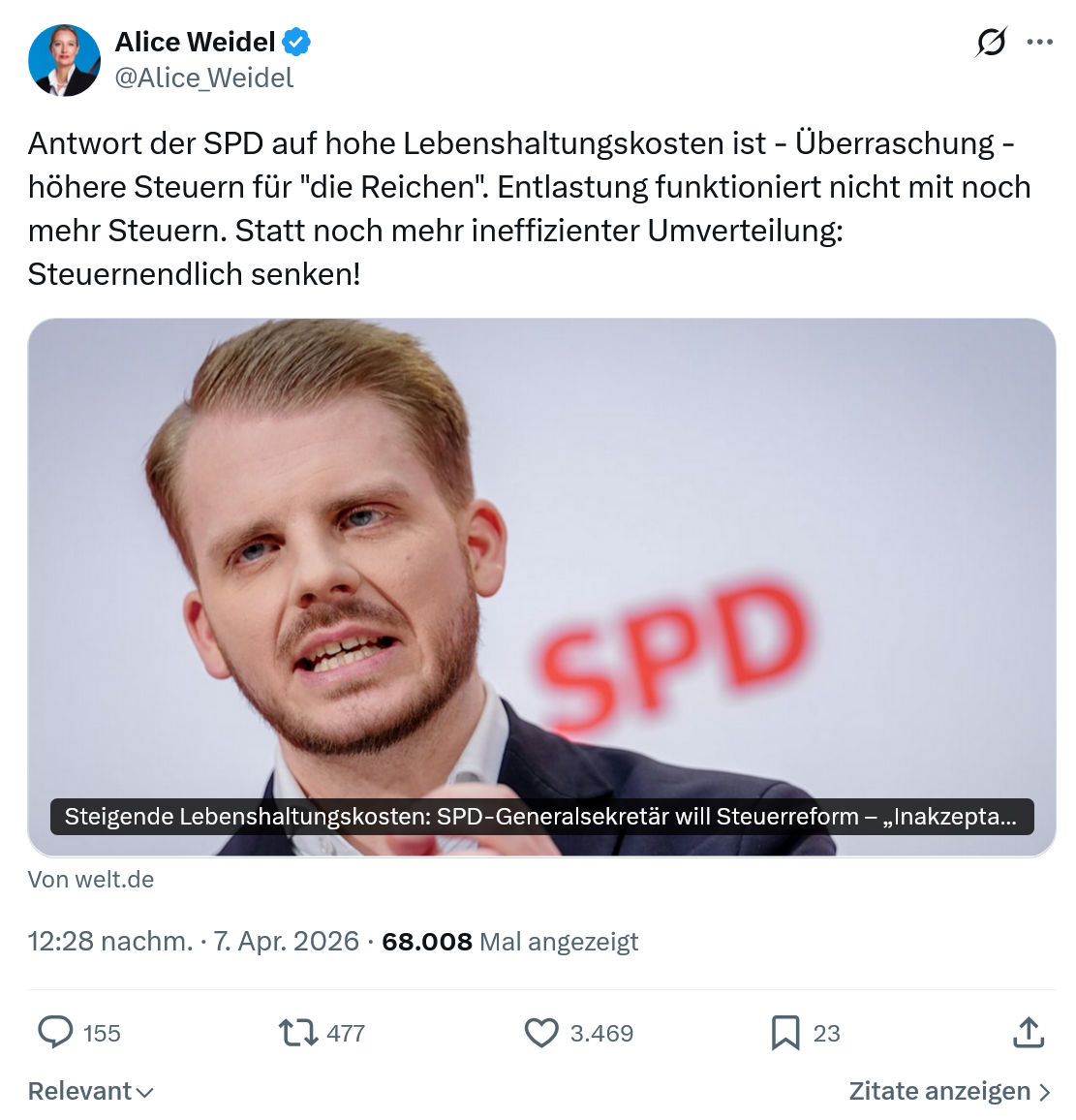 Alice Weidel: Antwort der SPD auf hohe Lebenshaltungskosten…