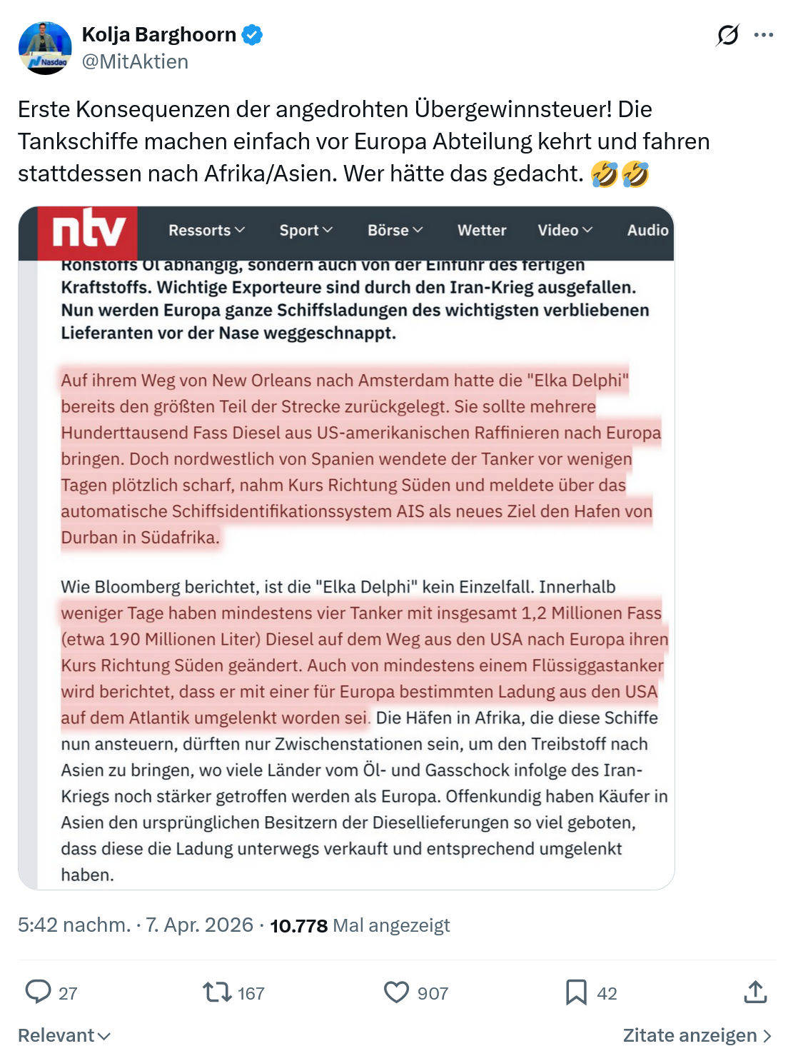 Kolja Barghoorn: Erste Konsequenzen der angedrohten Übergewinnsteuer…