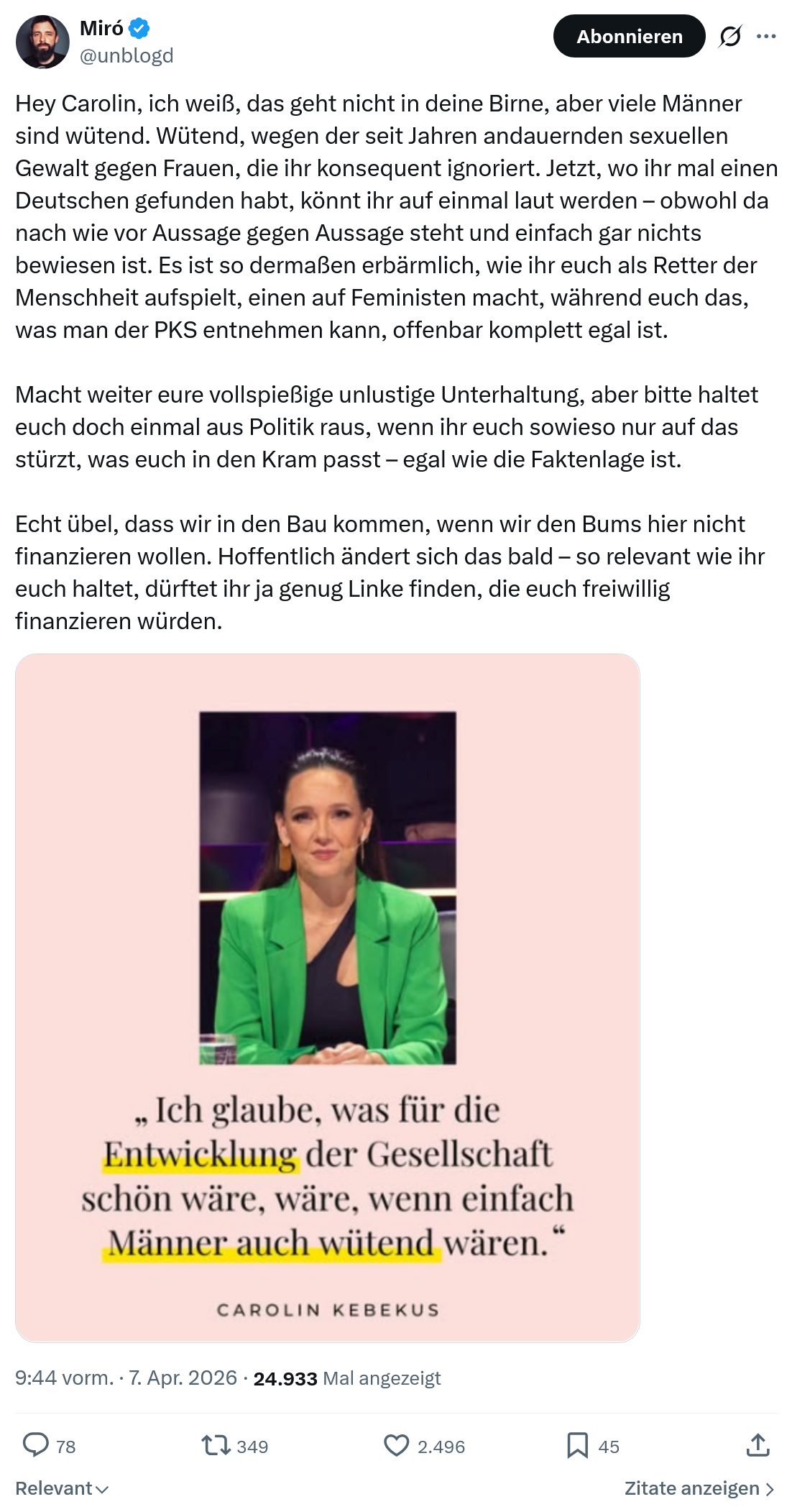Miro Wolsfeld: Hey Carolin, ich weiß…