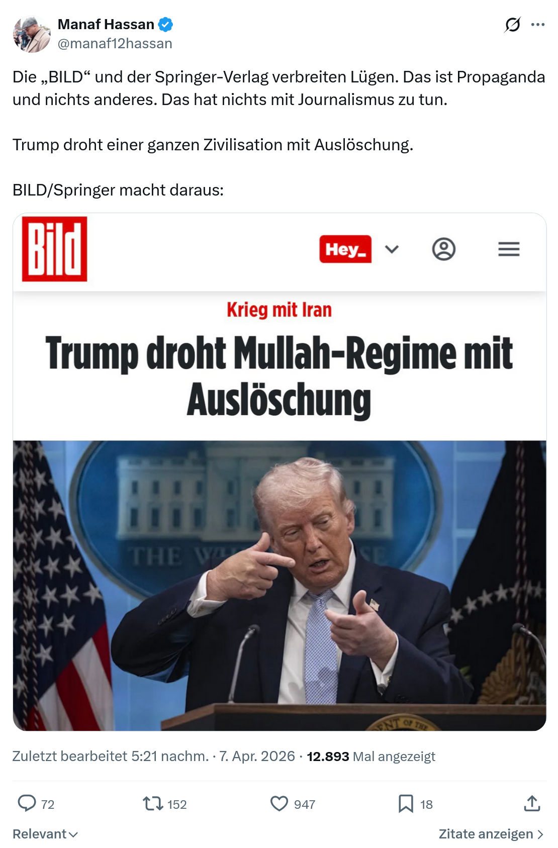 Manaf Hassan: Die „BILD“ und der Springer-Verlag…