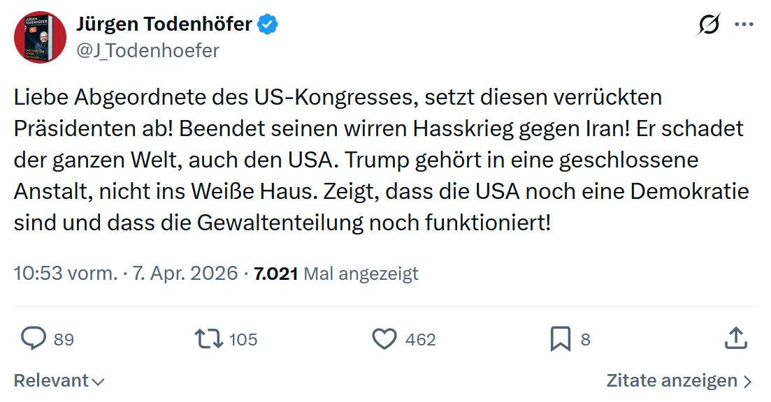 Jürgen Todenhöfer: Liebe Abgeordnete des US-Kongresses…