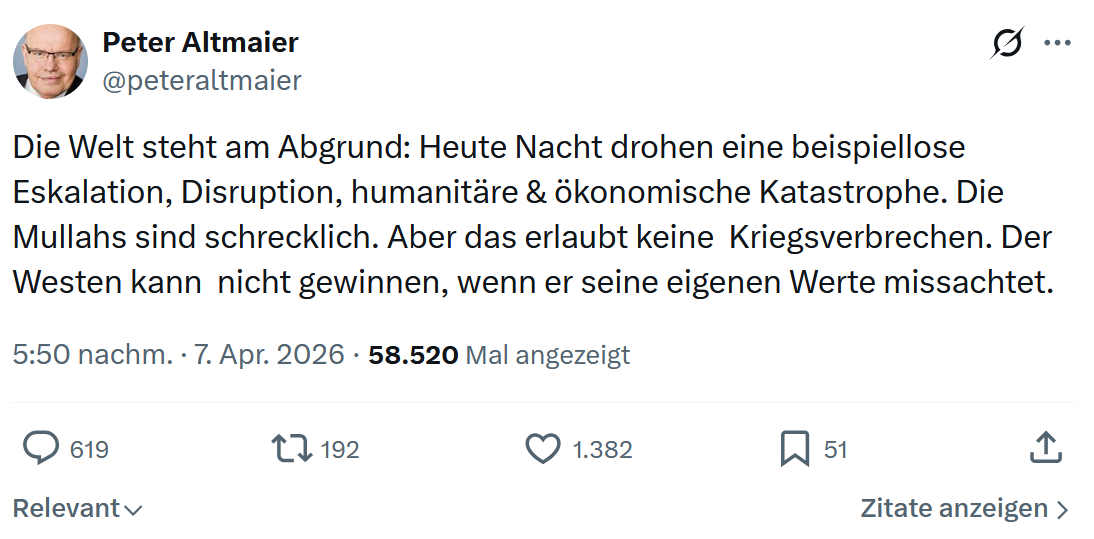 Peter Altmaier: Die Welt steht am Abgrund…