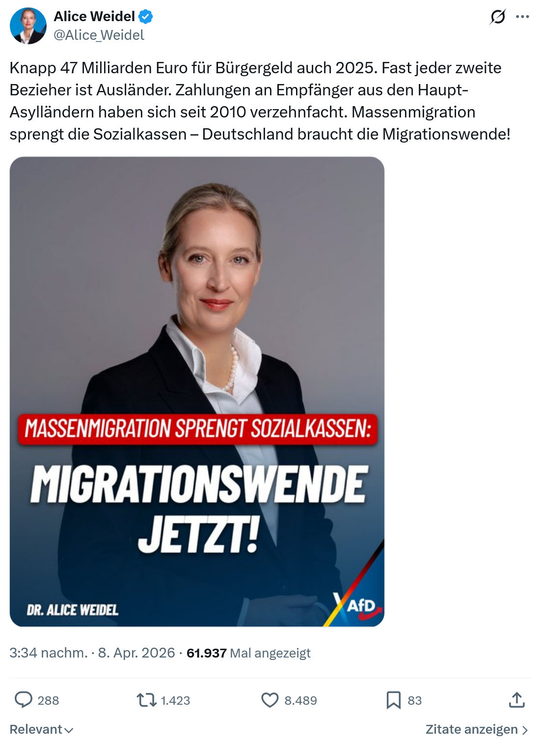 Alice Weidel: Knapp 47 Milliarden Euro für Bürgergeld…