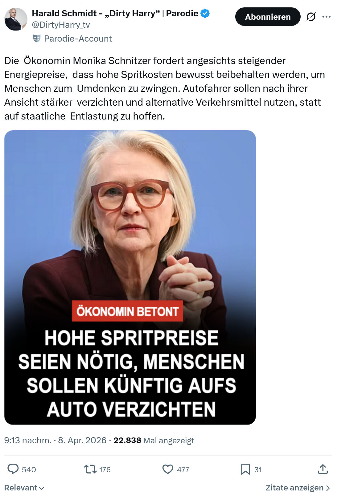 Harald Schmidt: Die  Ökonomin Monika Schnitzer…