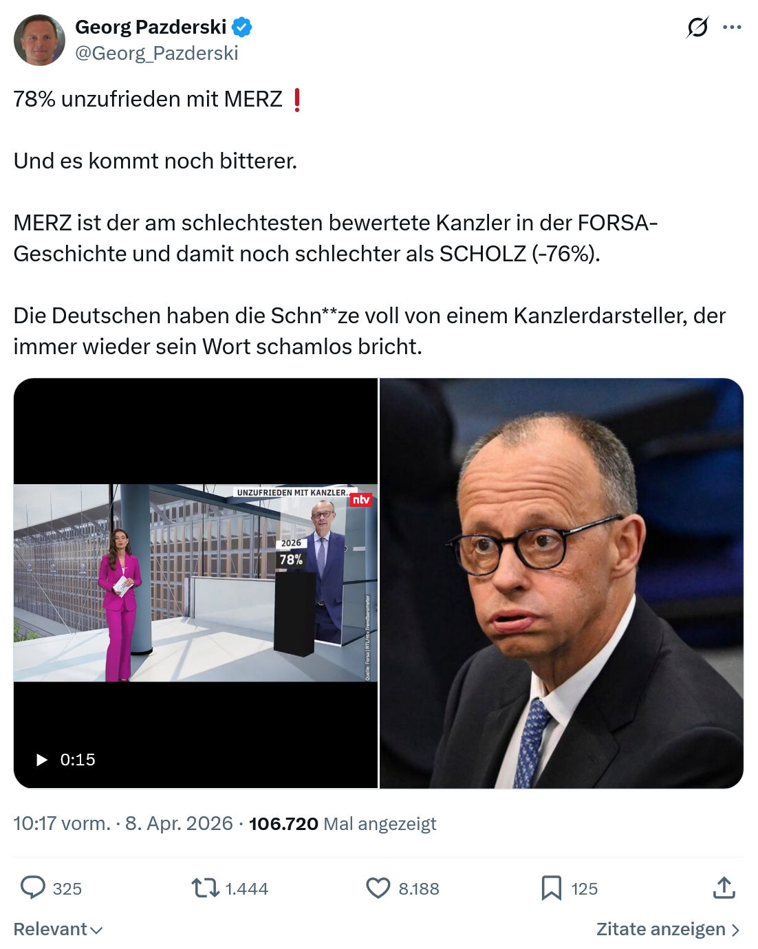 Georg Pazderski: 78% unzufrieden mit MERZ…