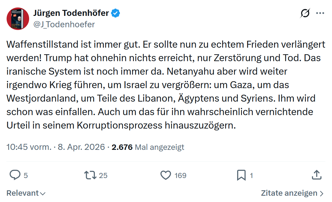 Jürgen Todenhöfer: Waffenstillstand ist immer gut…