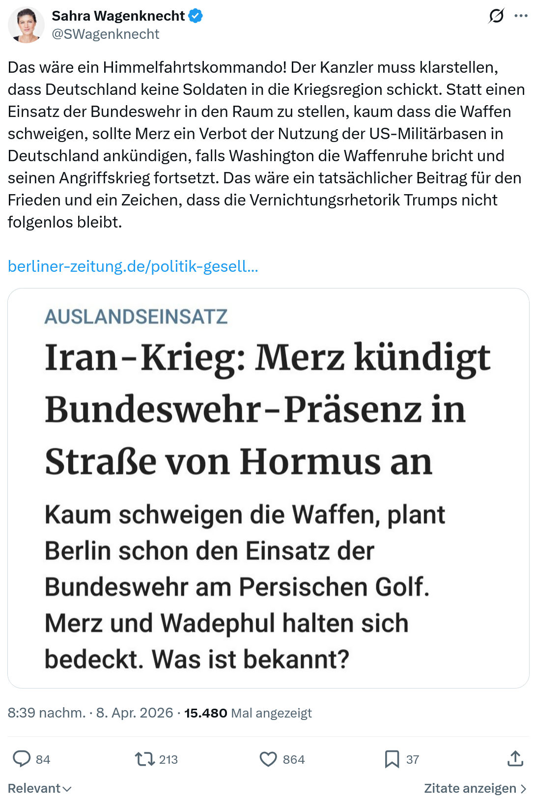 Sahra Wagenknecht: Das wäre ein Himmelfahrtskommando…