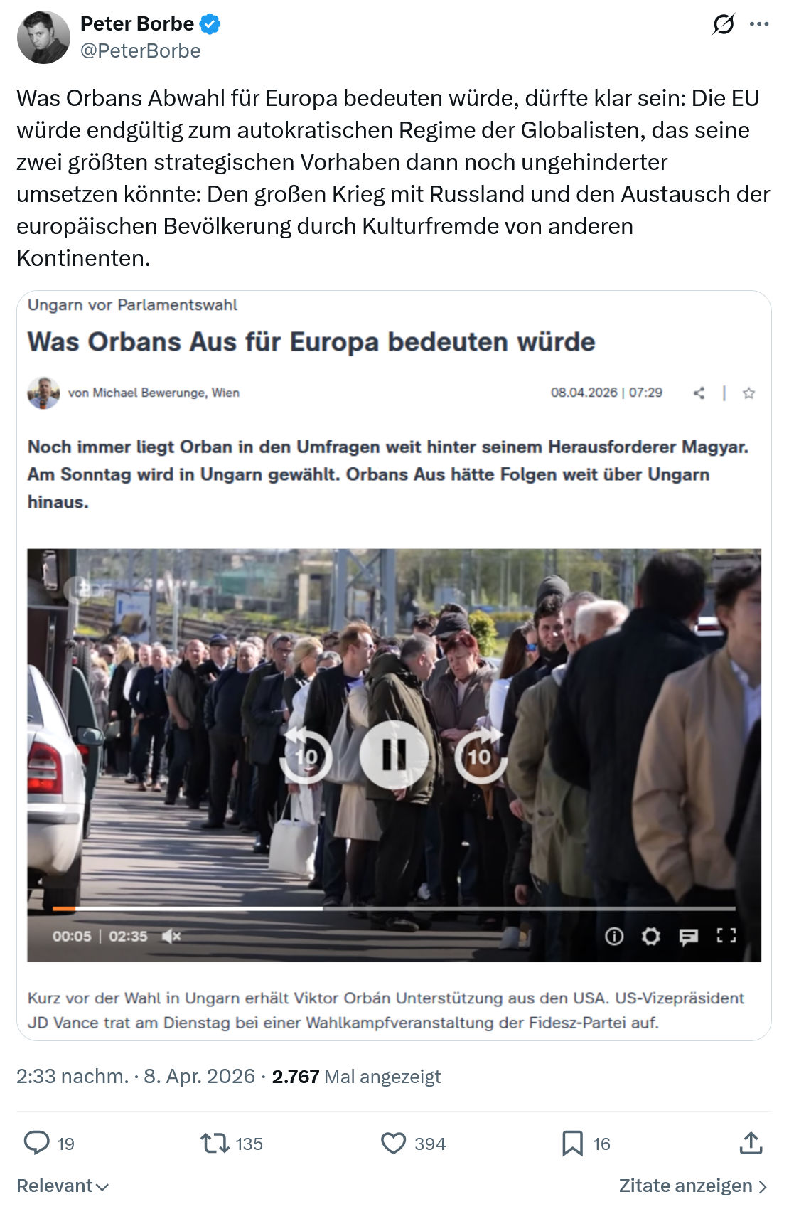 Peter Borbe: Was Orbans Abwahl für Europa…