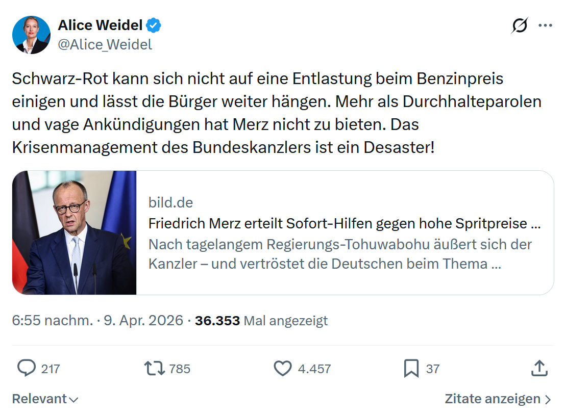 Alice Weidel: Schwarz-Rot kann sich nicht auf eine...
