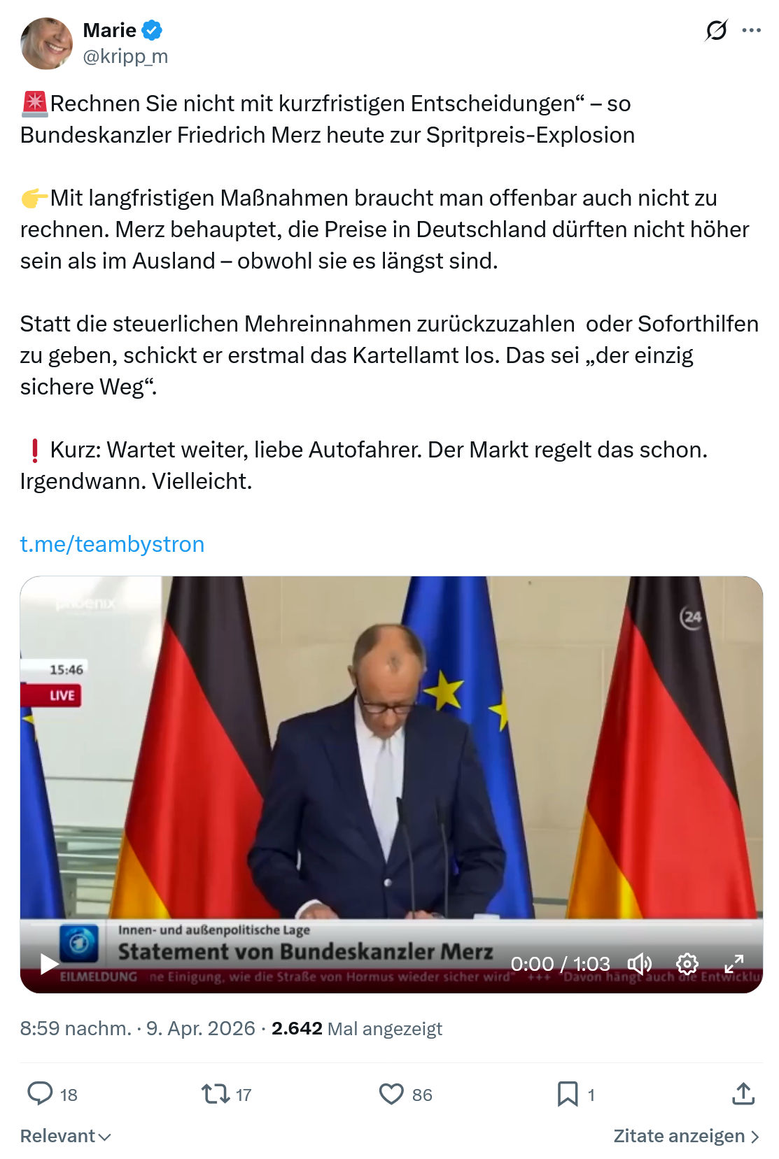 Marie kripp: Rechnen Sie nicht mit kurzfristigen...