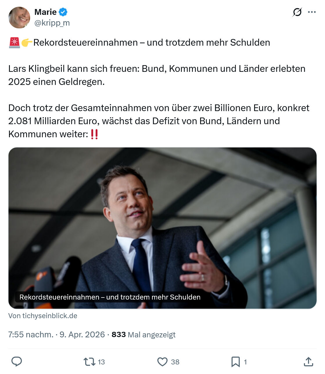 Marie kripp: Rekordsteuereinnahmen – und trotzdem mehr...