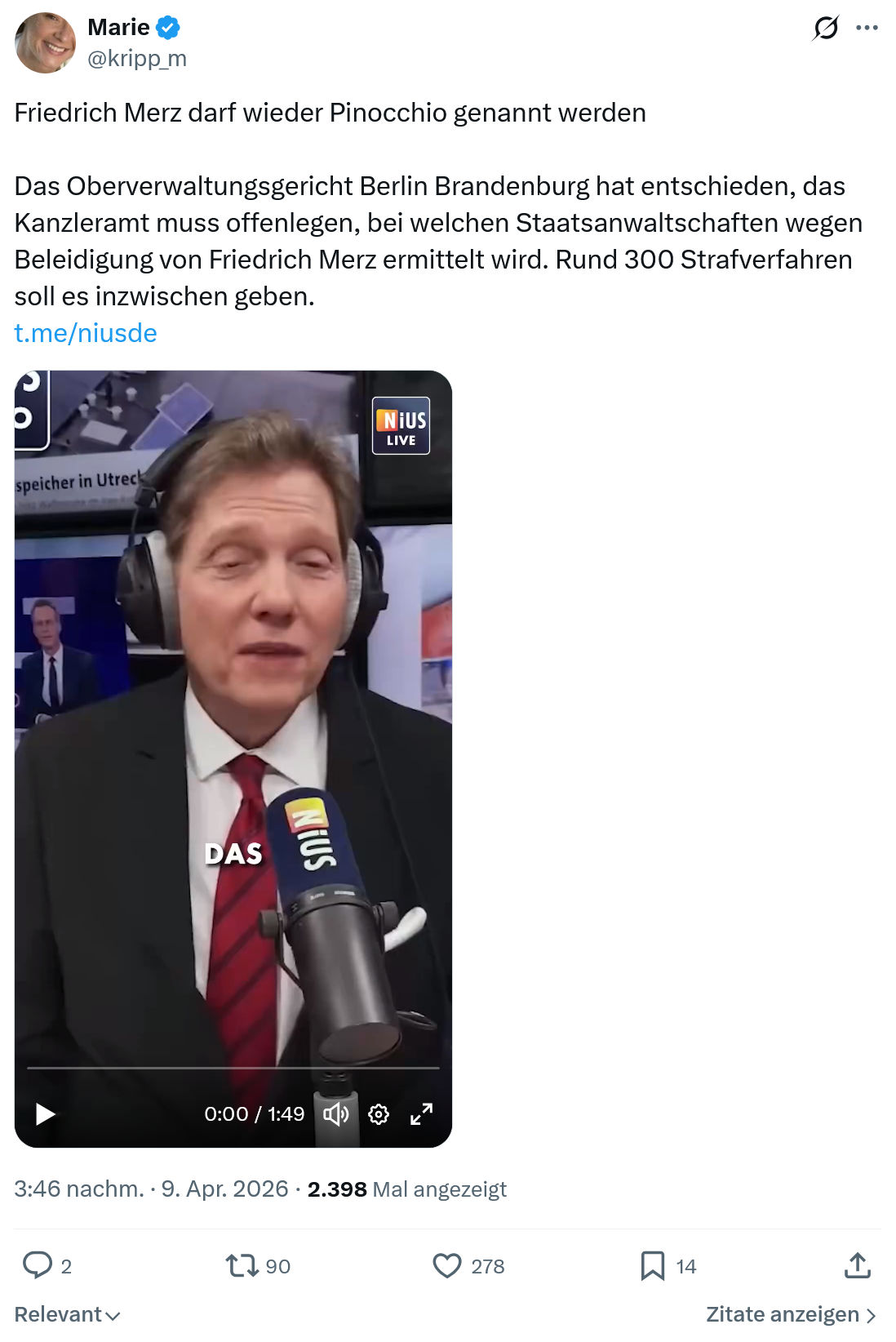 Marie kripp: Friedrich Merz darf wieder Pinocchio...