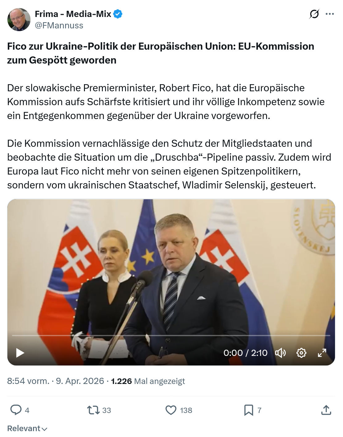 Friedrich Mannus: Fico zur Ukraine-Politik der Europäischen...