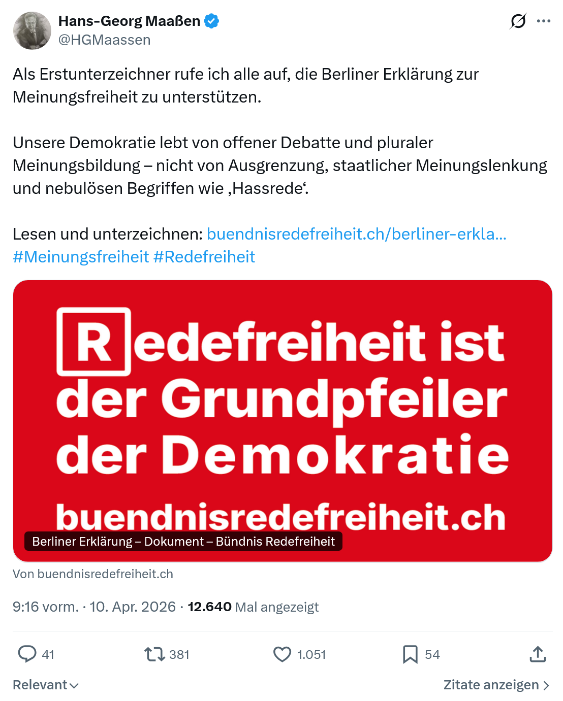 Hans-Georg Maaßen: Als Erstunterzeichner rufe ich alle auf…
